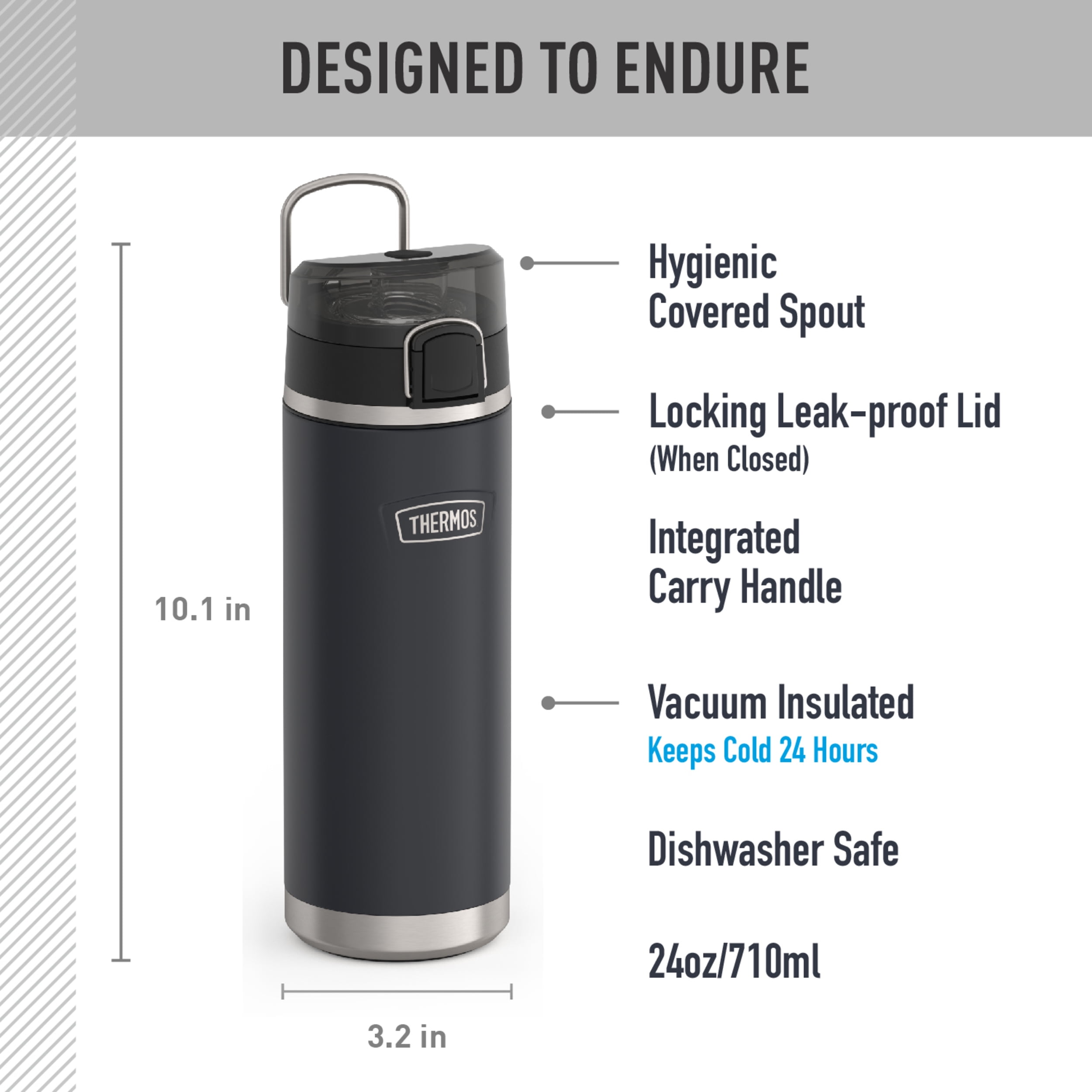 Thermos ICON Series Stainless Steel Vacuum Insulated Water Bottle w/ Spout, Graphite, 24oz