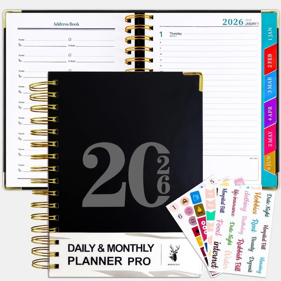AGCAN 2026 Calendar Planner Book with Tabs, Daily and Monthly Planner, Jan 2026 - Dec 2026 Planner, 8.4" x 6.3", Spiral Daily Organizer for Office Home Classroom Desk Accessories