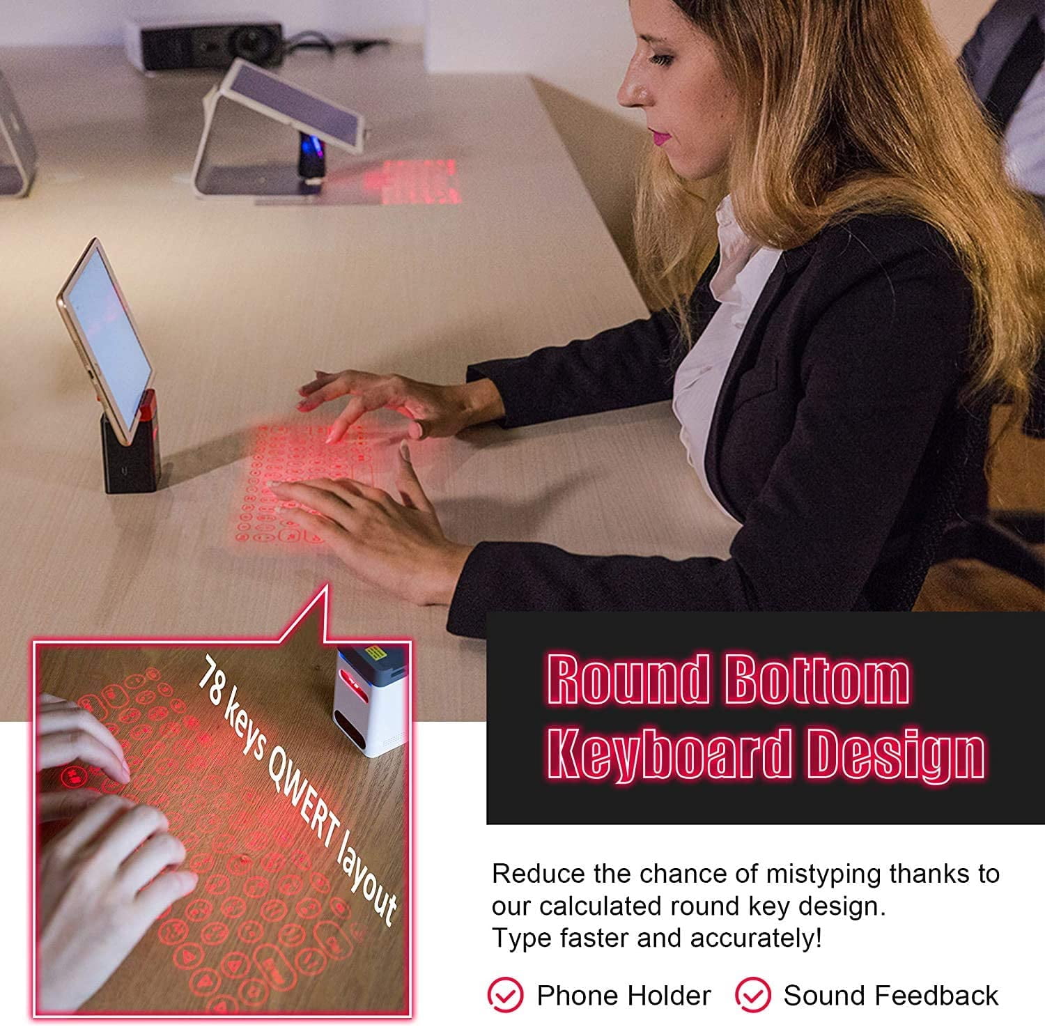 (LaserX) Wireless Laser Projection Bluetooth Virtual Keyboard for Iphone, Ipad, Smartphone and Tablets