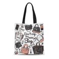 thumbnail image 1 of JSDART Sac Fourre-Tout en Toile Différents Verres Montre Tasse à Café Téléphone Intelligent Parfum Rouge à Lèvres Lettrage Réutilisable Épaule Courses Sac à Main, 1 of 1