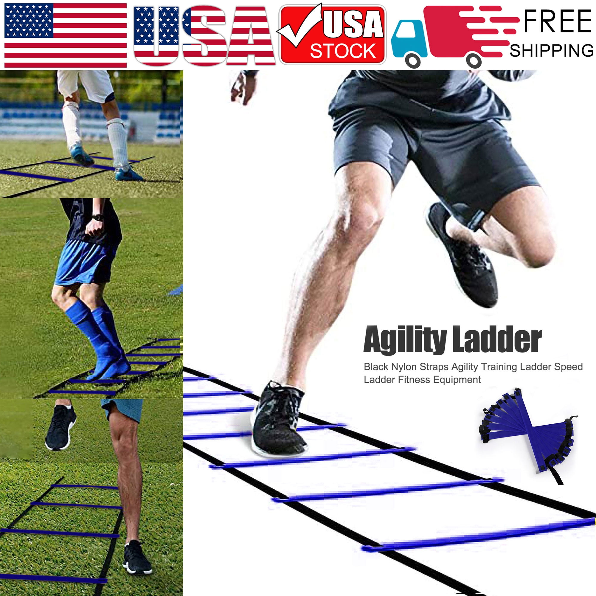 2 x 4M Speed Agility Fitness Training Ladder Sports Footwork Practise Set of 2. 