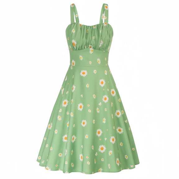 Vivianyo HD Sleeveless Maxi Dress for Women Women's Polka Elastic Drawstring Fashionable Dress