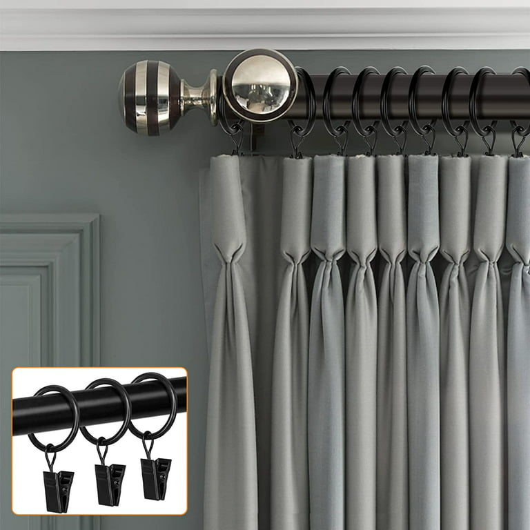 30 Pcs 1-Inch Black Clips Curtain Ring for Curtain Rod, This Small Drapery Curtain Hooks with Clips Hook Fit Up to 0.4~0.75 -Inch Drapery Panel