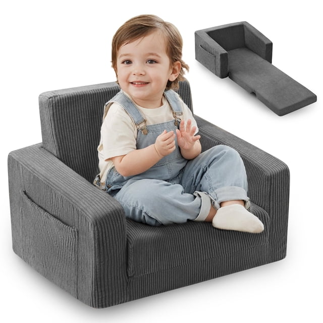 Silla para bebés y niños Jouha, sofá convertible suave 2 en 1, gris