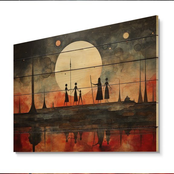 Designart "The Birth Coral and Grey Mexican Art" Mexican Print on Natural Pine Wood