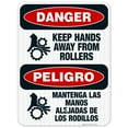 thumbnail image 1 of Keep Hands Away From Rollers Bilingual Sign, OSHA Danger Sign, 18x24 Reflective Aluminum EGP, 1 of 1