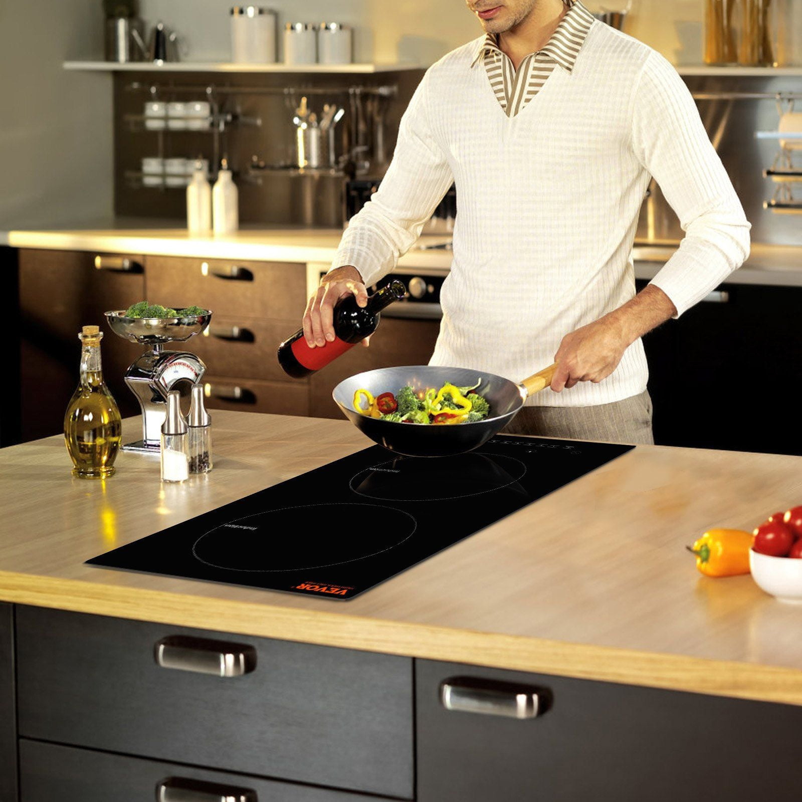 2-Zone Induction Cooktop, 12'' Built-in 1800W Magnetic Heating System, 9-Level Precision Cooking, LED Touch Screen with Easy Child Lock and Comprehensive Over-Temperature Protection
