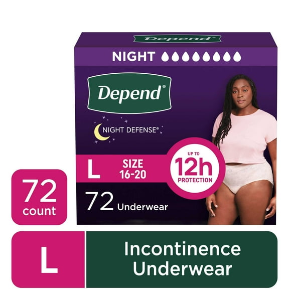 Depend Night Defense Incontinence Underwear for Women, Adult Diapers, L, 72 Count