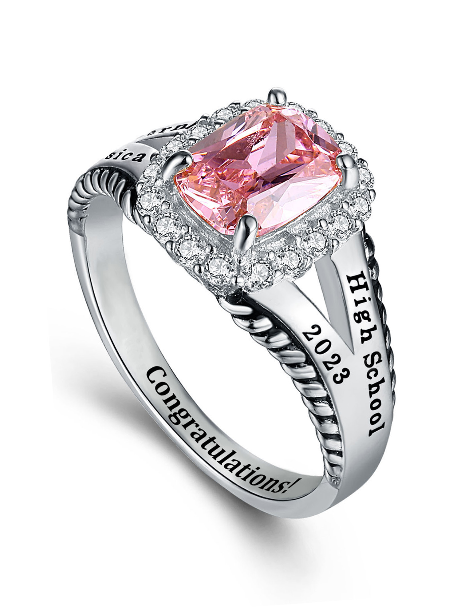 Mementos USA Custom Class Rings Sterling Silver for Women High School & College Graduate-Platinum