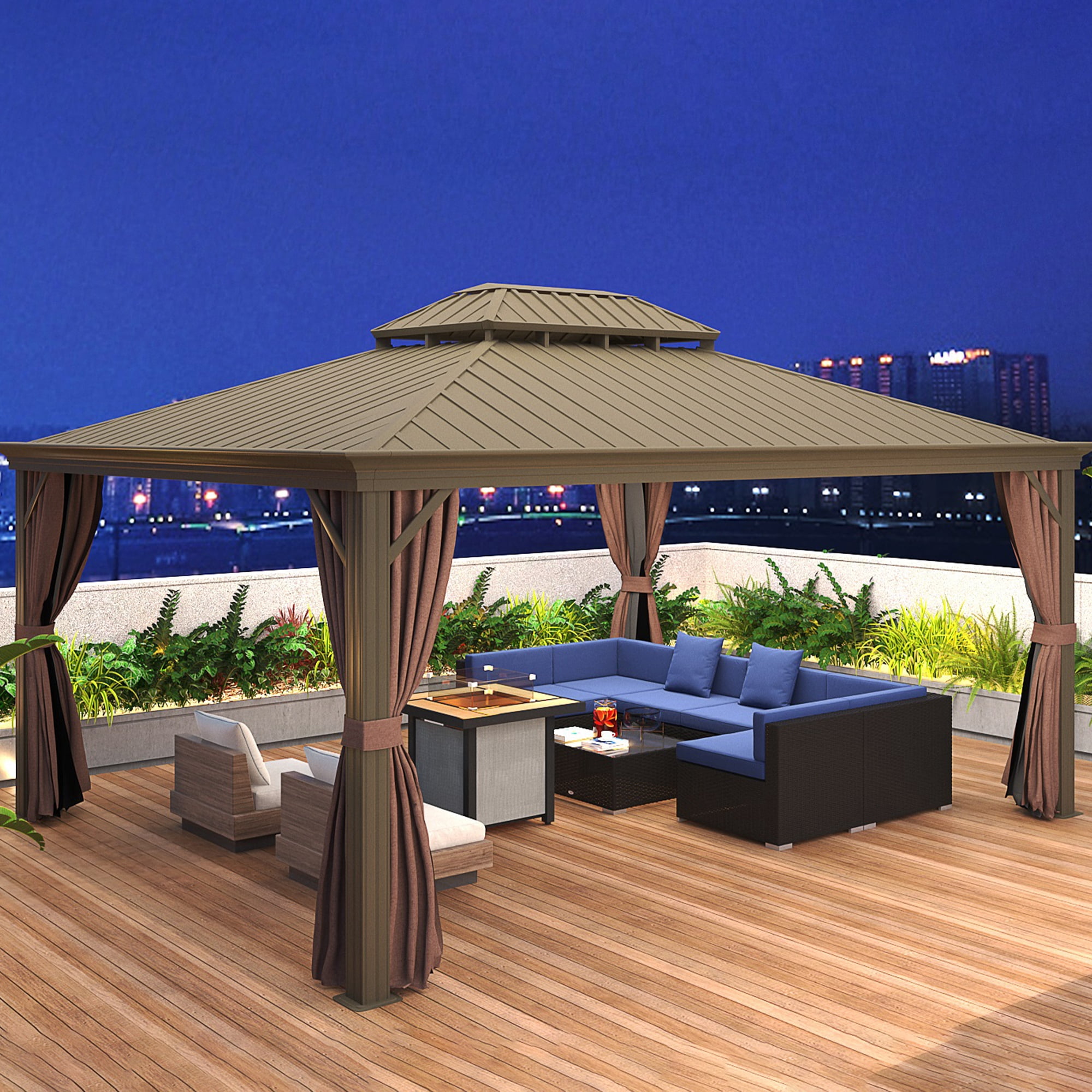 Outsunny 7 Piece Outdoor Patio Furniture Set, PE Rattan Wicker Sectional Sofa Set with Couch Cushions, Pillows, Coffee Table, Blue