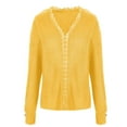 thumbnail image 3 of SEAOPEN Womens Long Sleeve V Neck Lace Panel Pointelle Knit Sweater Pullovers Outerwear Today Sales Yellow,XXXL, 3 of 5
