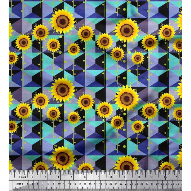 Soimoi Poly Georgette Fabric Check,Dot & Sunflower Flower Fabric Prints by Yard 42 Inch Wide