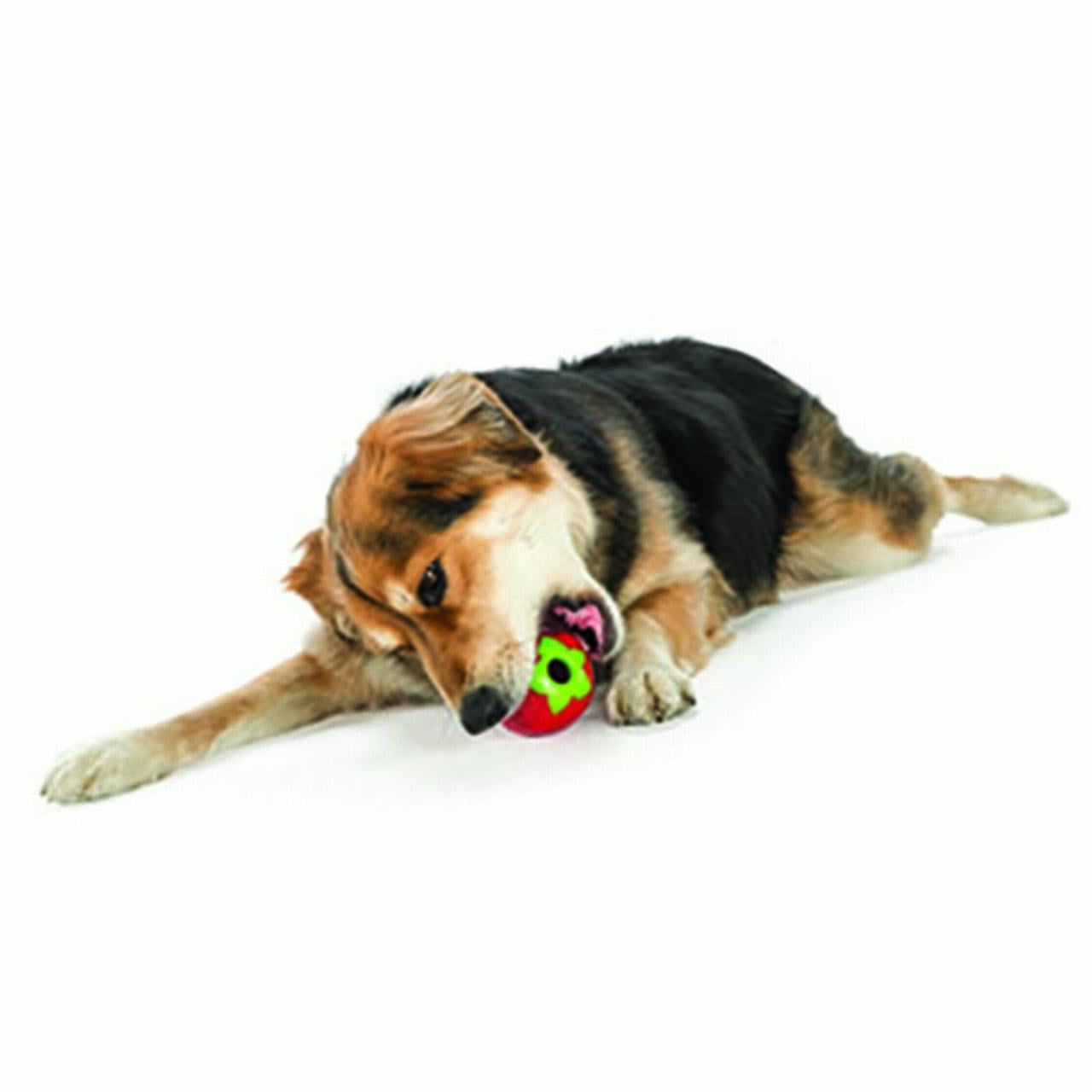 Voovpet Dog Ball Indestructible Strawberry Rubber Chew Treat