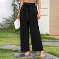 thumbnail image 2 of MIXUE Linen Pants Women Summer Solid Color Wide Leg Lace Up Loose Casual Trousers Holiday Wear,Black,XS, 2 of 6