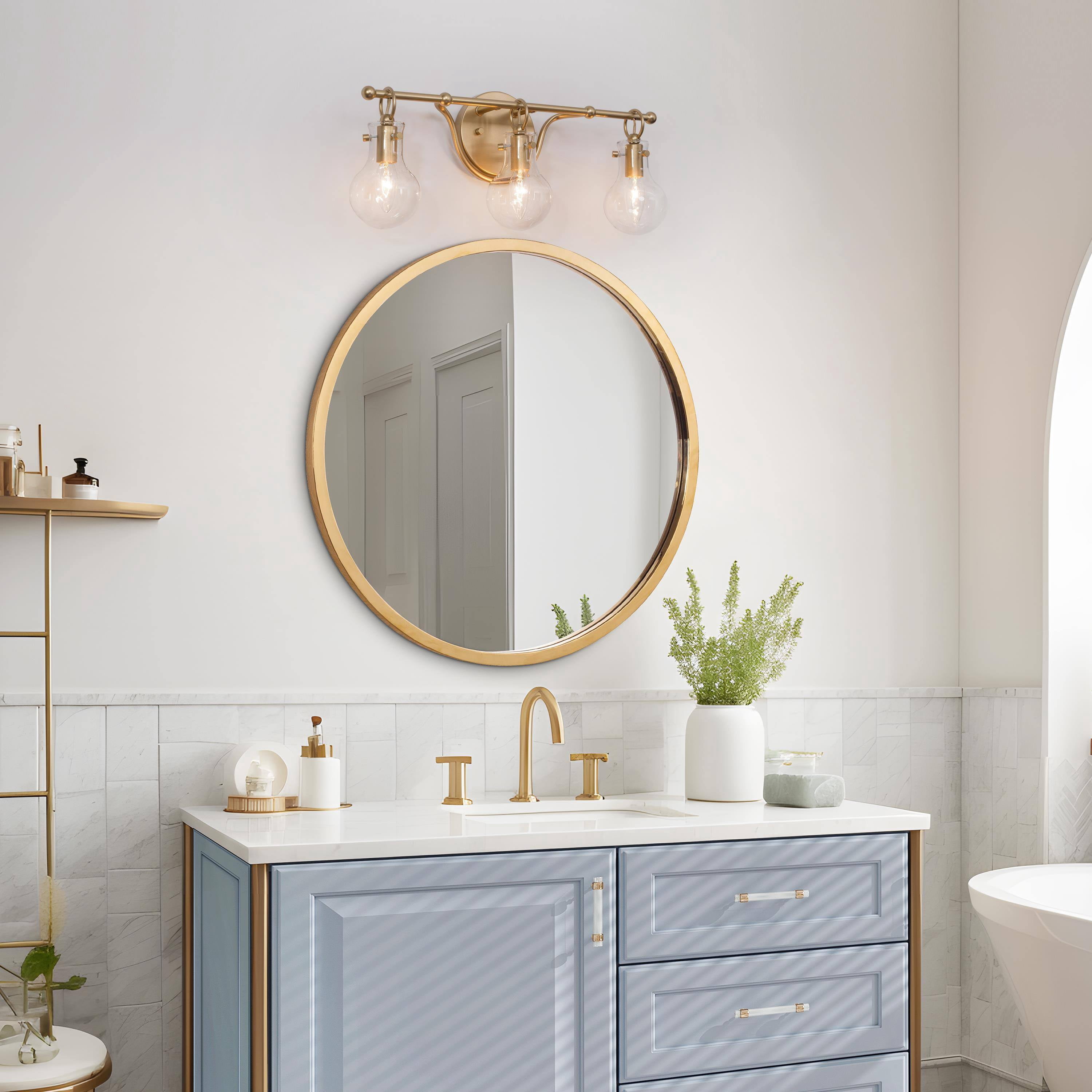 LNC Modern Gold Vanity Light, 3-Light Clear Glass Wall Fixture for Bathroom & Powder Room