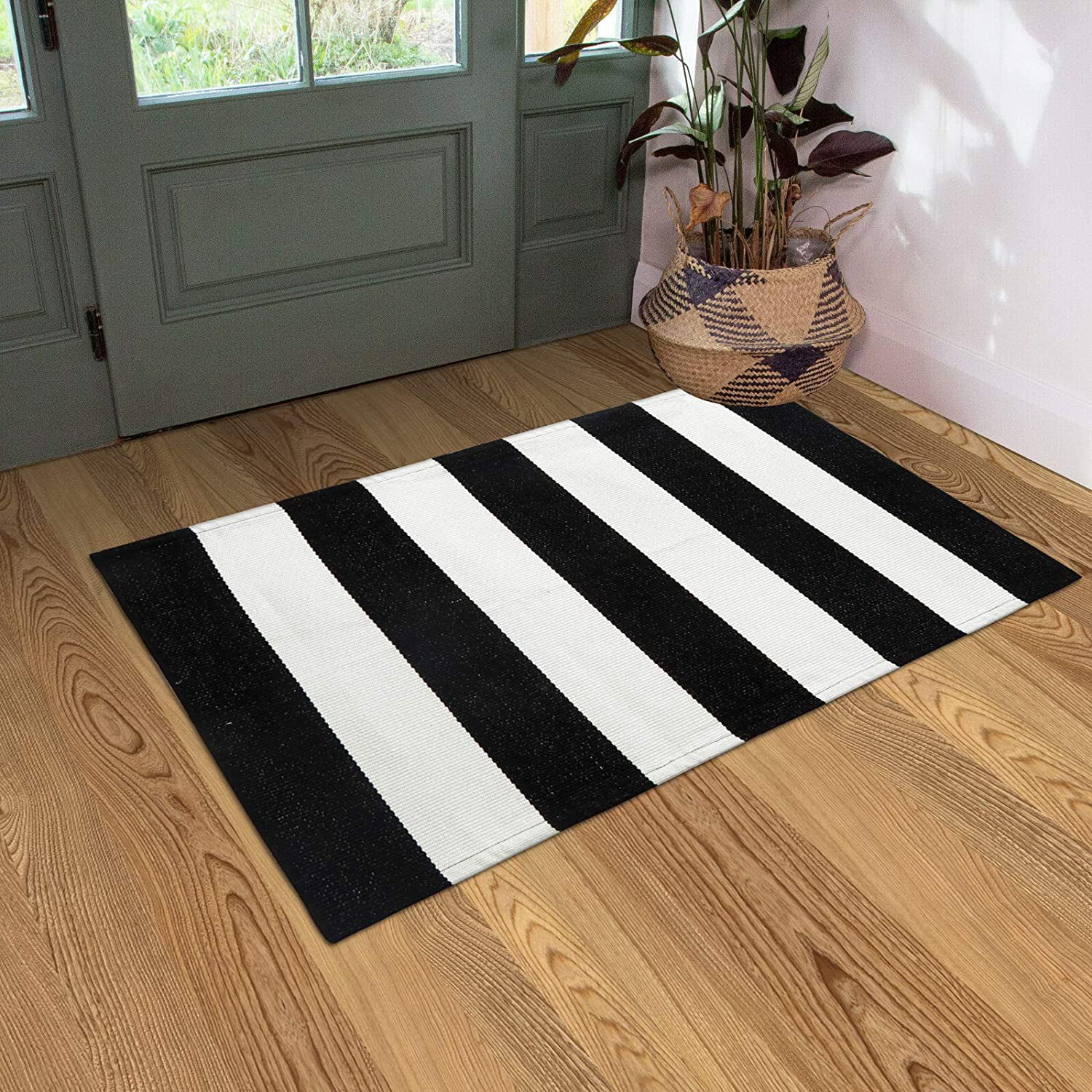 Stripe Kitchen Carpet Cotton Doormat, Black And White Striped Runner Rug