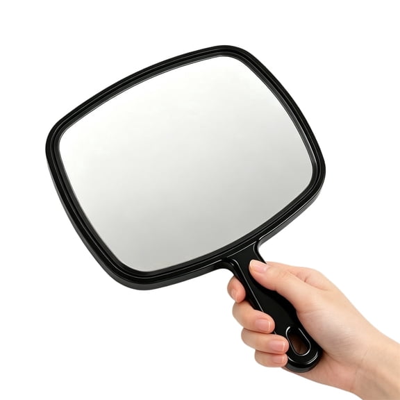GIXUSIL 1Pcs Large Hand Mirror with Handle, Square Round Corner Handheld Mirror for Vanity Makeup Home Salon Travel Use (Black12.4" L x 9" W )