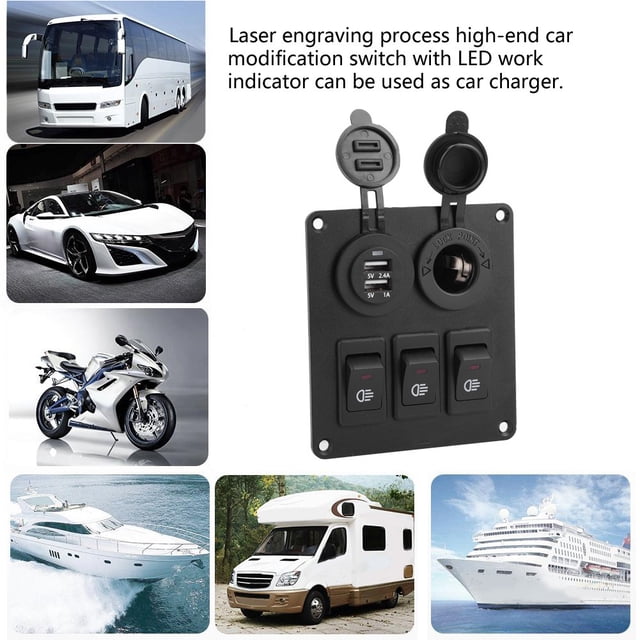 Suuonee Light Switch, Car Marine 3+2combination LED Single Rocker Green Light Switch+Car +Cigar Lighter