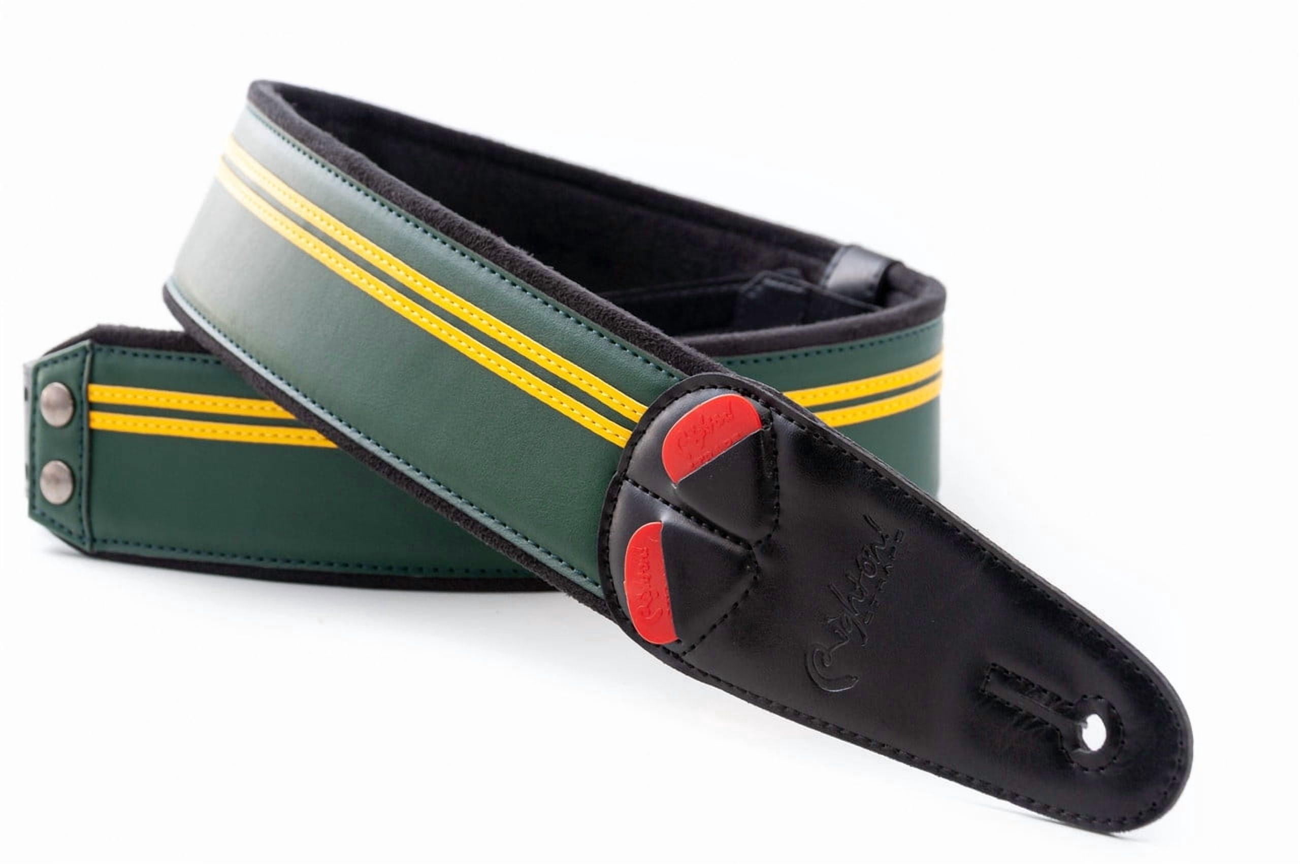 RightOn! Straps Mojo Collection Race-60 Guitar & Bass Strap made with Vegan Leather – Stylish and Comfortable - British Race Green