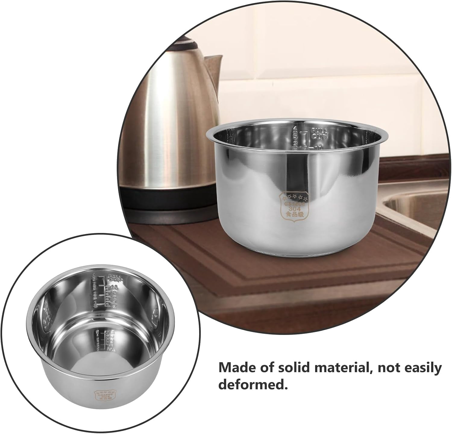 ABCISI Rice Cooker Stainless Steel Inner Pot, 5.28Qt / 5L Pressure Cooker Liner Replacement, Non-Stick Baking Pot | Mixing Meal Prep Bowl for Electric Rice Cooker, Accessories for Cake Preparation