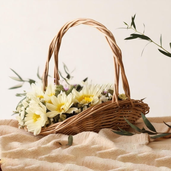 Fareti Handwoven Wicker Harvest Basket with Handle, Garden Baskets for Gathering Vegetables, Portable Flower Gathering and Storage Basket for Flowers Vegetables