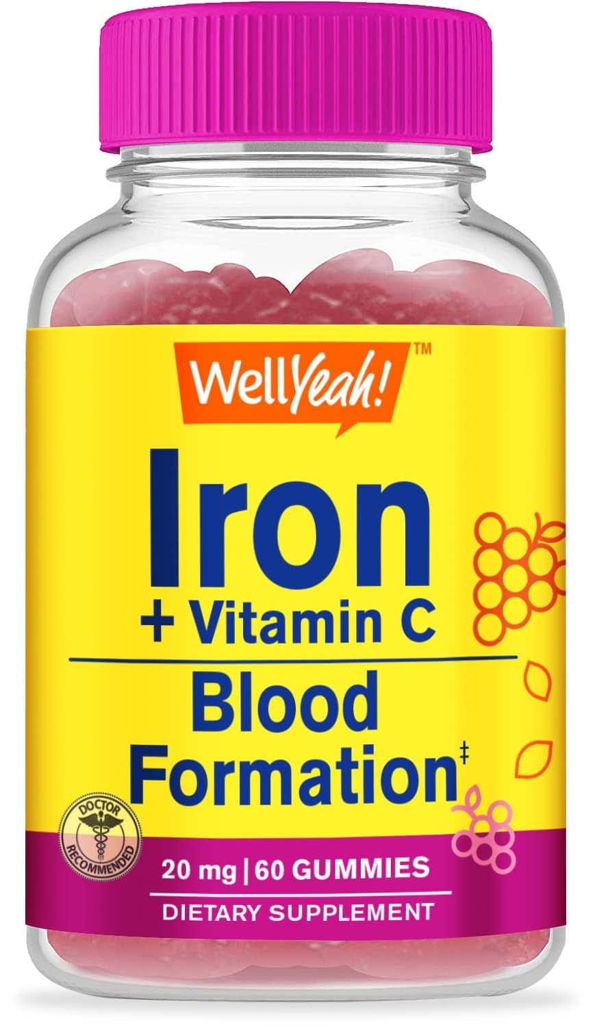 WellYeah Iron Gummies With Vitamin C Anemia and Cellular Energy