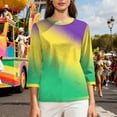 thumbnail image 6 of Gamivast Womens Mardi Gras Sweatshirts Striped 3/4 Sleeve Funny Graphic Pullover Fitted Crewneck Tunic Casual Tops Holiday Carnival Party Outfits 2026, 6 of 6