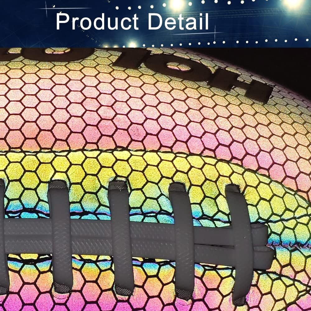 Football, Holographic Reflective Glowing Footballs with Pump for Kids, Teens and Adults - Synthetic Leather Outdoor All-Weather Footballs