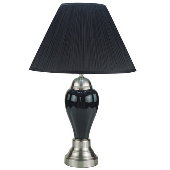 NEW Modern Brushed Steel Base with Black Ceramic Body, Black Fabric Shade, Socket Switch, 27" Table Lamp 6117SN