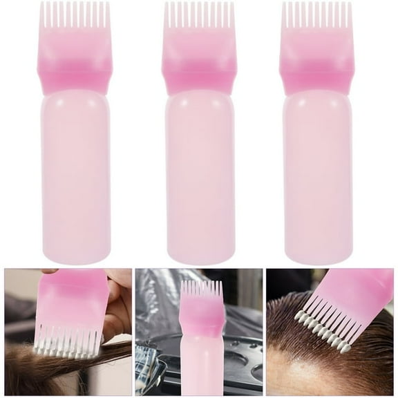 DHliIQQ Root Comb Applicator Bottle 6 Ounce Hair Dye Applicator Brush 3 Pack for Hair Root Comb Color with Graduated Scale(Pink)