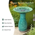 thumbnail image 2 of LuxenHome 23 Inch Ceramic Bird Bath for Outside, Elegant Tall Outdoor BirdBath with Floral Embossed Design, 2 of 8
