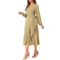thumbnail image 4 of INSPIRE CHIC Women's Floral Long Sleeve Wrap Tie Waist Ruffle Split Hem Boho Maxi Dress Yellow M, 4 of 5