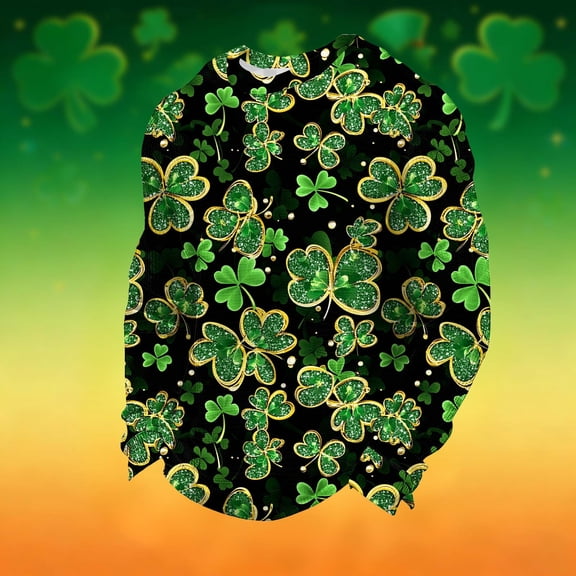 FRSASU St. Patrick's Day Long Sleeve Shirt for Men Irish Printed Casual Loose Fit Heavyweight Pullover Shirt Green-H