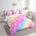 thumbnail image 2 of Manfei Kawaii Monogram J 7-Piece King Bedding,Cute Rainbow Dessert King Bed in a Bag,Pink,Colorful Stars Reversible, 2 of 7
