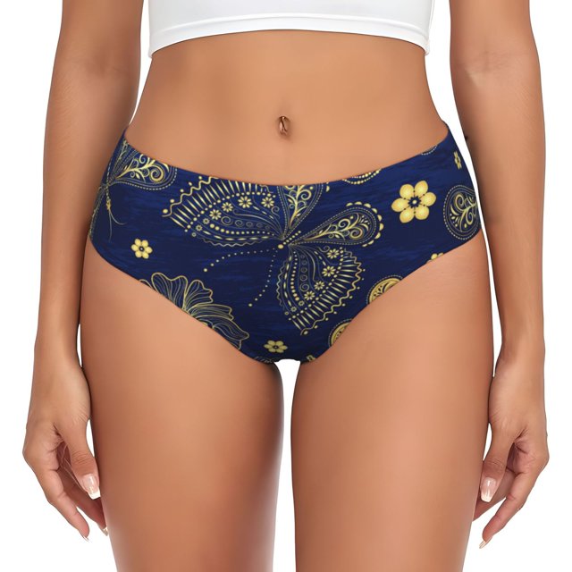Fotbe Vintage Golden Butterfly Calzones Estampados para Mujer – Ropa Interior de Algodón, Cómoda, Suave y Elástica-Medium