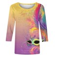 thumbnail image 5 of Kctiaxy Mardi Gras 3/4 Length Sleeve Womens tops Carnival Graphic Crew Neck T-Shirts Casual Loose Fits Party Pullover Tops Blouse, 5 of 6