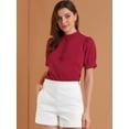 thumbnail image 2 of Blusa de trabajo Allegra K con cuello redondo y mangas cortas Tapeta de medio botón volantes rojo S, 2 of 6