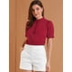 thumbnail image 2 of INSPIRE CHIC Tops de blusa de trabajo con cuello redondo y mangas cortas con tapeta de medio botón con volantes para mujer rojo L, 2 of 6