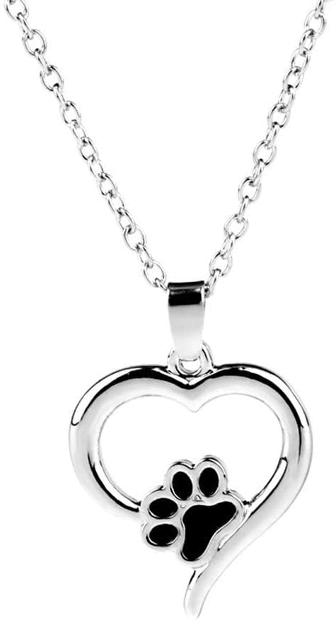 STAPIOWAL Puppy Dog Pet Paw Print Love Heart Pendant Necklace Jewelry Gift for Women Girlfriend Animal Charm Chain Necklace