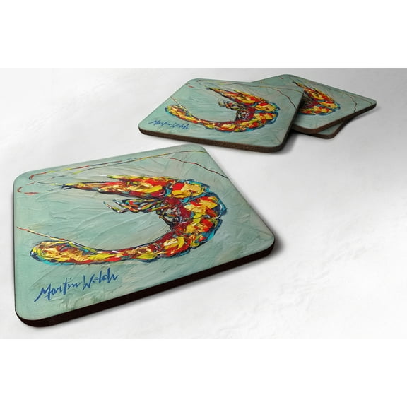 Carolines Treasures MW1054FC Shrimp Ripples Foam Coaster Set of 4 3 1/2 x 3 1/2 multicolor