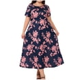 thumbnail image 2 of Ovzne Robes pour Femmes Robe pour Femme Robe d'Été Grande Taille Imprimée Col Rond Manches Courtes Robe Décontractée avec Poches Robe de Vacances Manches Courtes Imprimée Liquidation, 2 of 6