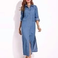 thumbnail image 3 of Ladies Jean Dresses Long Sleeve Denim Shirt Dress Women Travel Single Breasted, 3 of 5