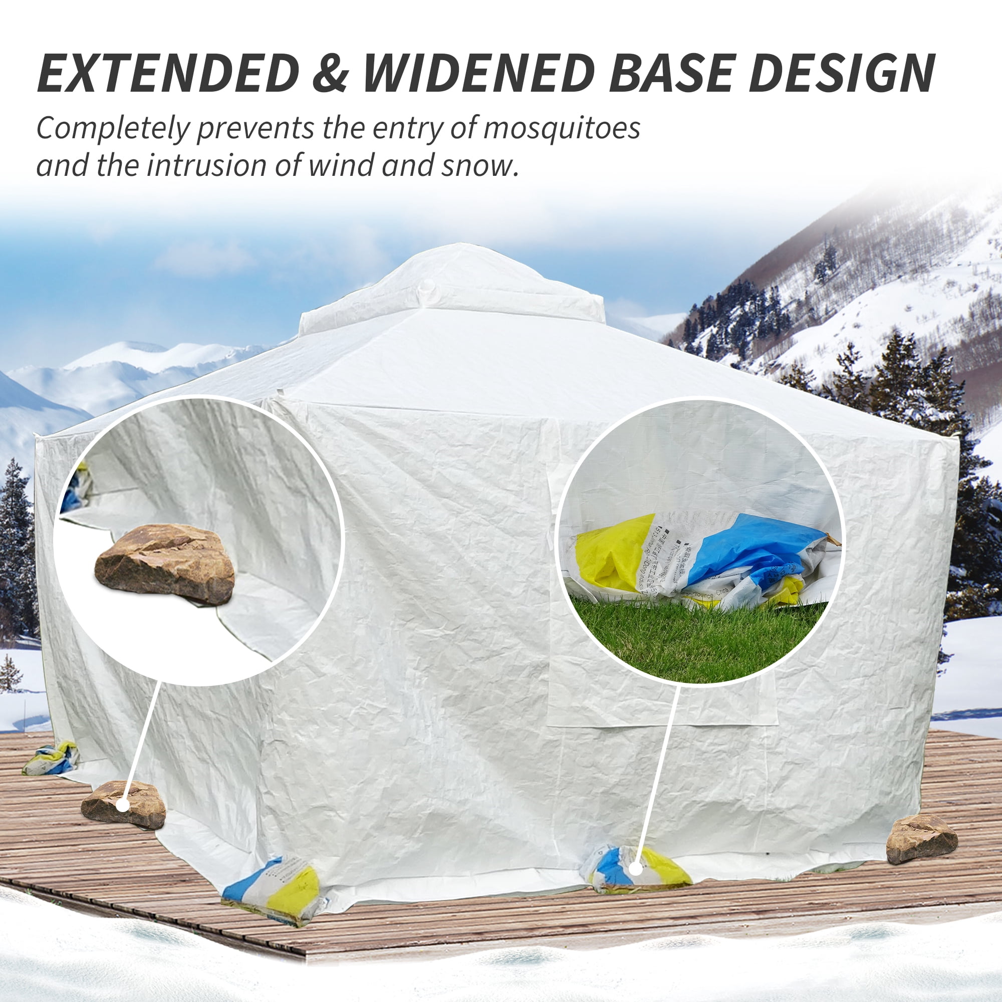 Gazebo Accessories 8' x 8' Double Roof Universal Winter Gazebo Cover for Hardtop Gazebos,Enclosed Cover with Sidewalls and Mesh Windows Waterproof (White)