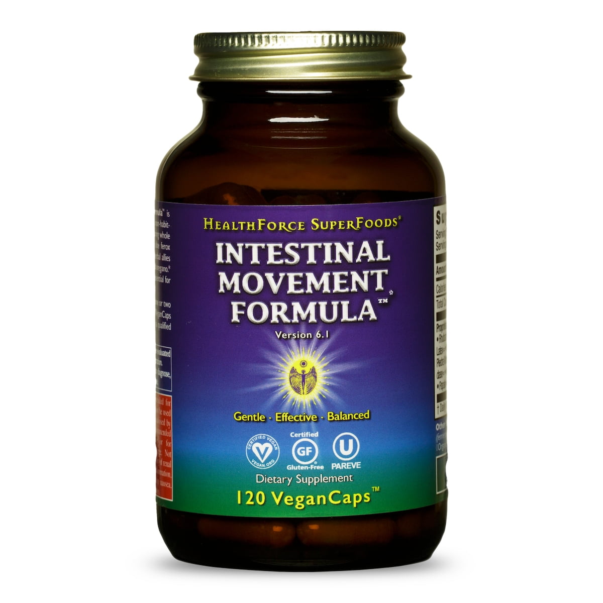 HealthForce SuperFoods Intestinal Movement Formula - Natural Laxative Supports Bowel Regularity - All-Natural Digestion Supplement to Support Constipation - Gluten-Free & Vegan - 120 Capsules