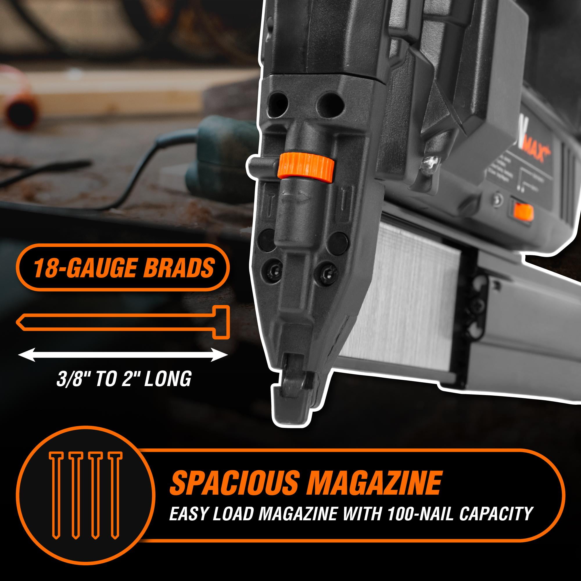 WEN 20V Max Cordless 18-Gauge Brad Nailer with 2.0Ah Battery and Charger