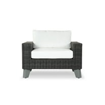 SAFAVIEH Couture Margarita Wicker Patio Armchair, Dark Grey/White