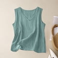 thumbnail image 3 of Linen Crop Tops for Women Summer Tank Top Sleeveless Split Cute Loose Casual V Neck Shirt Army Green, 3XL, 3 of 4