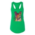 thumbnail image 2 of Wild Bobby Dean Russo Colorful Cat Abyssinian Cat Lover Women Racerback Tank Top, Kelly, Medium, 2 of 5