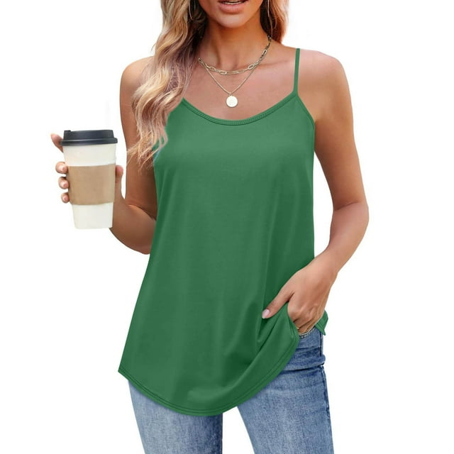 Weiqiqre Hauts pour Femmes Débardeur à Bretelles Spaghetti Camisole en Satin Col Rond Camisole Soyeuse Basique