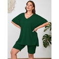 thumbnail image 6 of SHOWMALL Women Plus Size Outfits Set Soft Loungewear Dark Green 5X Summer 2-Piece Pajamas Short Sleeves and Bliker Shorts Lounge Sets for Women, 6 of 7